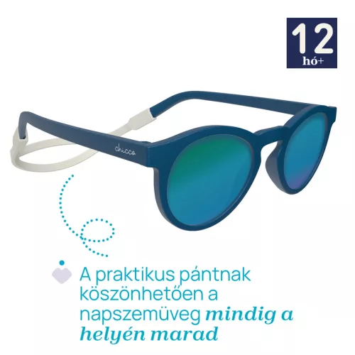Napszemüveg 12m+ szilikonpánttal és tükörlencsével 2026 UVA-UVB magas védelem